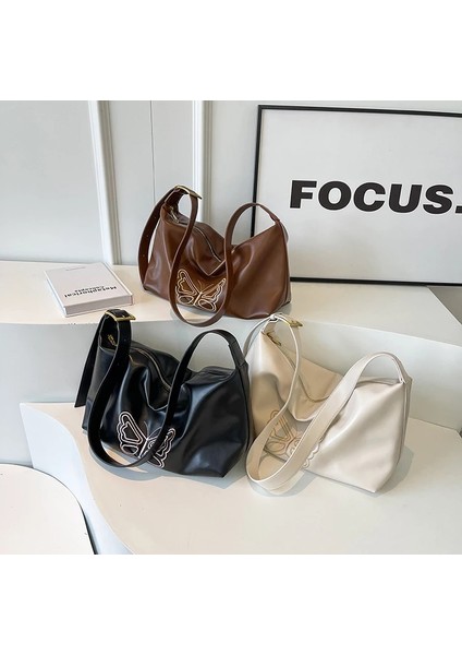 Kahve 48X28X12CM Kadınlar Için Ünlü Marka Tasarım Çanta 2023 Işlemeli Kelebek Omuz Çantası Retro Çanta Kadın Tote Çanta Alışveriş Çantası Kova Çanta (Yurt Dışından) modelleri