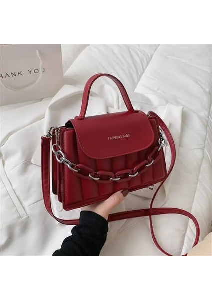 Haki 22X15X8 cm Yeni Moda Doku Kalın Zincir Omuz Çantası Mini Hafif Crossbody Çanta Kişilik Seyahat Çok Renkli Omuz Çantası Kadın (Yurt Dışından) modelleri