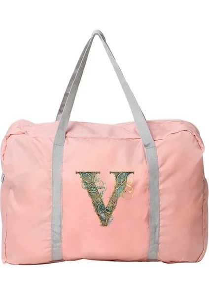 5grafik Mektup V Hafta Sonu Çantası Kadın Boston Çantası Büyük Kapasiteli Hafta Sonu Çantası Grafik Mektup Desen Katlanabilir Elbise Organizatörler (Yurt Dışından)