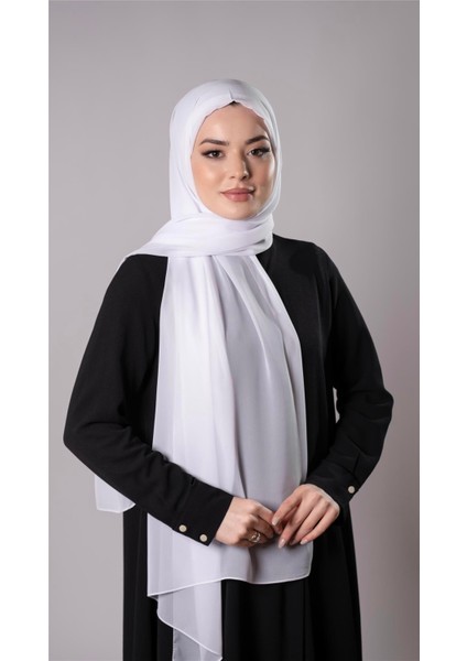Beyaz Pratik Hazır Geçmeli Şal Şifon Kumaş Bone 3009_42