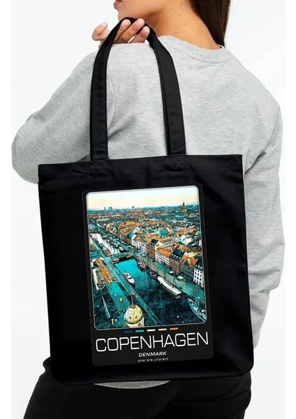 Prag 35X40 cm Boston Dublin Kiev Atina Kadın Kanvas Siyah Omuz Çantaları Harajuku Çanta Tote Eko Yeniden Kullanılabilir Pamuk Katlanabilir Alışveriş Çantaları (Yurt Dışından) fırsatları