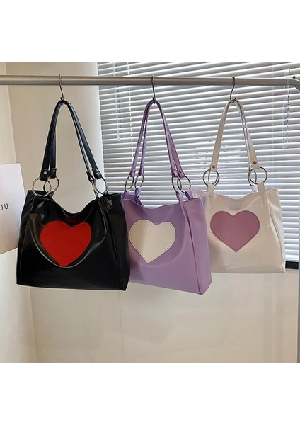 Beyaz Aşk Kalp Omuz Çantası Beyaz Mor Renk Kadın Büyük Kapasiteli Bayanlar Shopper Tote Bayanlar Boston Dekorasyon Tasarımcı Çantası (Yurt Dışından) modelleri
