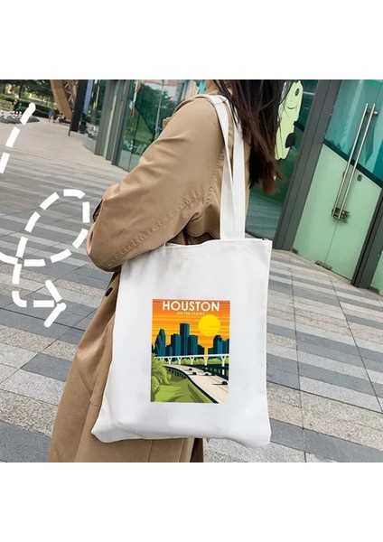 Houston 35X40CM Barselona Berlin Edinburgh Houston Floransa Türkiye Honolulu Bangkok Boston Hong Kong Kanvas Alışveriş Tote Çantaları Alışveriş Çantaları (Yurt Dışından)