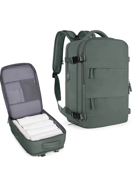 Orman Yeşili Kadın Dizüstü Sırt Çantası 16.5 Inç Genç Kız USB Şarj Okul Sırt Çantası Bağımsız Ayakkabı Çantası Seyahat Sırt Çantası Açık Sırt Çantası (Yurt Dışından)