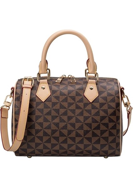 Kahve 25X16X19 cm Lüks Marka Çanta Boston Casual Tote Bayan Omuz Çantaları Kadınlar Için Yumuşak Pvc Deri Crossbody Messenger Çanta Çanta (Yurt Dışından)