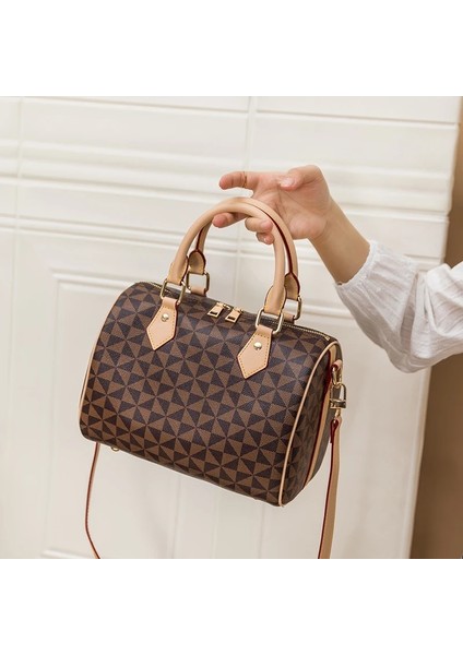 Kahve 25X16X19 cm Lüks Marka Çanta Boston Casual Tote Bayan Omuz Çantaları Kadınlar Için Yumuşak Pvc Deri Crossbody Messenger Çanta Çanta (Yurt Dışından)