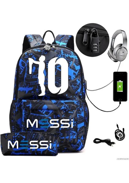 Beyaz Messi Sırt Çantası Hafif Dizüstü Kadın Erkek Rahat USB Okul Çantaları Gençlik Seyahat Sırt Çantası Gençler Açık Spor Öğrencileri Mochilas (Yurt Dışından) fiyatları
