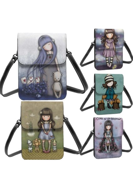Stil 8 Bir Boyut Gorjuss Merch Deri Cep Telefonu Çanta Kart Sahibinin Trendy Kız Gorjuss Karikatür Mini Omuz Çantası Hafif (Yurt Dışından)