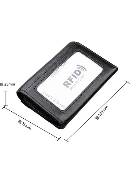 Siyah Hakiki Deri Küçük Kart Cüzdan Erkekler Için Ince Bozuk Para Cüzdanı Mini Para Çantası Rfid Katlama Iş Kredi Kartı Tutucu Cüzdan Kadınlar Için (Yurt Dışından)