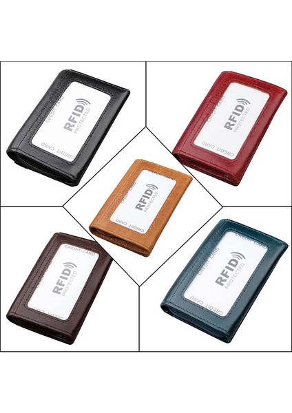 Siyah Hakiki Deri Küçük Kart Cüzdan Erkekler Için Ince Bozuk Para Cüzdanı Mini Para Çantası Rfid Katlama Iş Kredi Kartı Tutucu Cüzdan Kadınlar Için (Yurt Dışından)