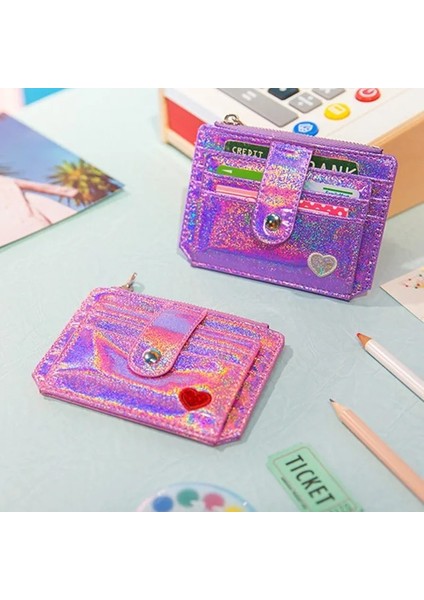 Pembe Payetler Kredi Kartı Tutucu Kristal Renkli Çoklu Kart Ince Cüzdan Mini Sevimli Lazer Kalp Kız Öğrenci Otobüsü Kimlik Kartı Vaka Kart Sahibi (Yurt Dışından) fiyatları