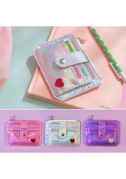 Pembe Payetler Kredi Kartı Tutucu Kristal Renkli Çoklu Kart Ince Cüzdan Mini Sevimli Lazer Kalp Kız Öğrenci Otobüsü Kimlik Kartı Vaka Kart Sahibi (Yurt Dışından) modelleri