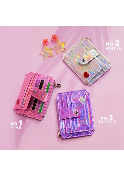 Pembe Payetler Kredi Kartı Tutucu Kristal Renkli Çoklu Kart Ince Cüzdan Mini Sevimli Lazer Kalp Kız Öğrenci Otobüsü Kimlik Kartı Vaka Kart Sahibi (Yurt Dışından) indirimleri