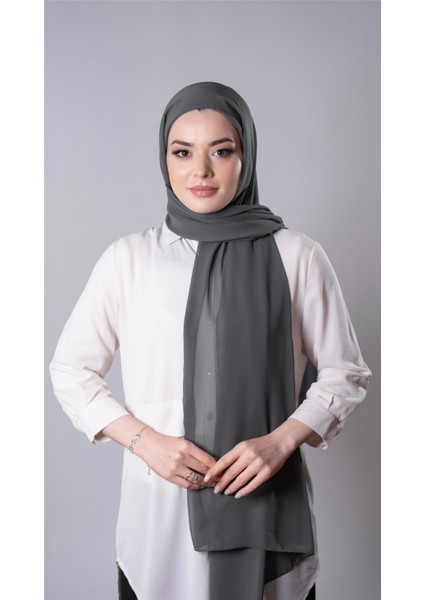 Antrasit Pratik Hazır Geçmeli Şal Şifon Kumaş Bone 3009_25