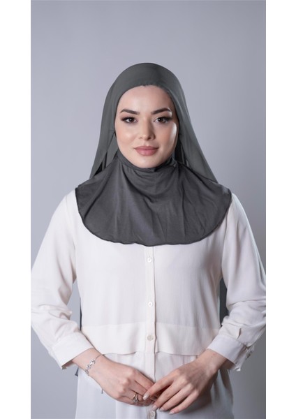 Antrasit Pratik Hazır Geçmeli Şal Şifon Kumaş Bone 3009_25