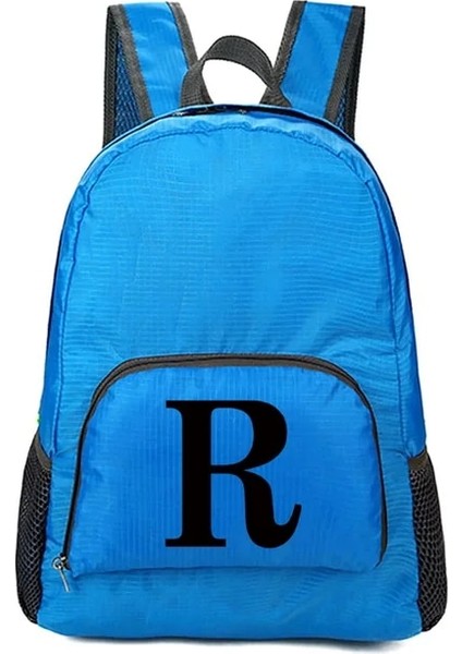 10BLACK R Açık Seyahat Spor Hafif Siyah Mektup Baskı Sırt Çantası Yürüyüş Çantası Kamp Sırt Çantası Erkek Kadın Çocuk Mavi Kamp Sırt Çantası (Yurt Dışından)