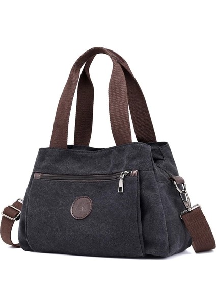 Siyah Kadın Kanvas Çanta Çanta Omuz Çantaları Postacı Çantası Crossbody Çanta Tote Büyük Kapasiteli Iş Çantaları Kadınlar Için Çanta (Yurt Dışından)