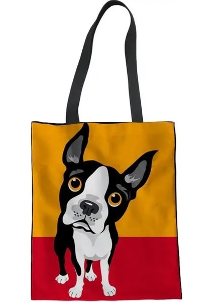 HDM090637Z22 Çiçek Boston Terrier Baskı Kadın Bez Çantalar Sevimli Kadın Bayanlar Yaz Plaj Çanta Rahat Kızlar Omuz Çantaları (Yurt Dışından)