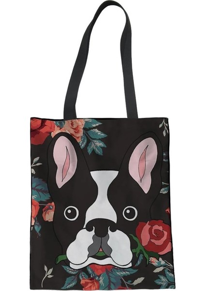 HDM090637Z22 Çiçek Boston Terrier Baskı Kadın Bez Çantalar Sevimli Kadın Bayanlar Yaz Plaj Çanta Rahat Kızlar Omuz Çantaları (Yurt Dışından) fiyatları