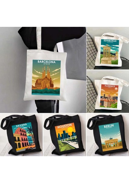 Dubrovnik 35X40CM Barselona Berlin Edinburgh Houston Floransa Türkiye Honolulu Bangkok Boston Hong Kong Kanvas Alışveriş Tote Çantaları Alışveriş Çantaları (Yurt Dışından)