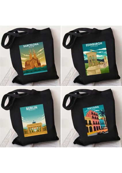 Dubrovnik 35X40CM Barselona Berlin Edinburgh Houston Floransa Türkiye Honolulu Bangkok Boston Hong Kong Kanvas Alışveriş Tote Çantaları Alışveriş Çantaları (Yurt Dışından)