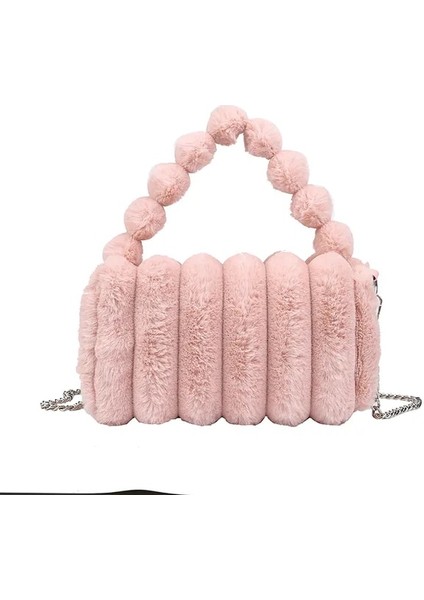 Pembe Sonbahar Kış Lüks Moda Peluş Çanta Kabarık Taklit Kürk Omuz Çantası Bayan Crossbody Messenger Çanta (Yurt Dışından)