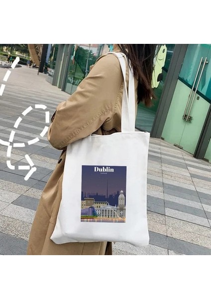 Dublin 35X40CM Barselona Berlin Edinburgh Houston Floransa Türkiye Honolulu Bangkok Boston Hong Kong Kanvas Alışveriş Tote Çantaları Alışveriş Çantaları (Yurt Dışından)