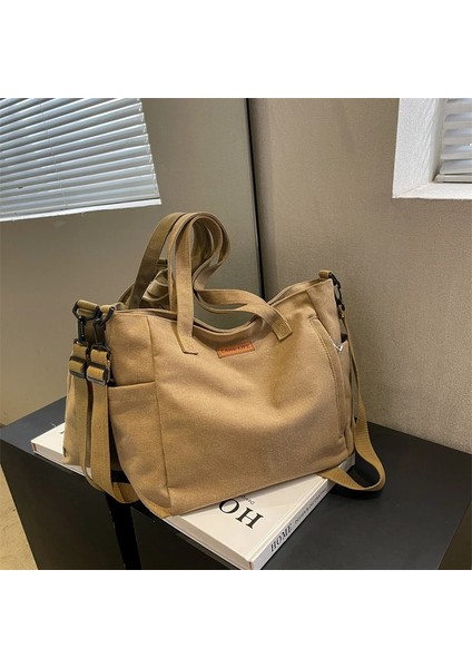 Beyaz Kadın Çantası Alışveriş Basit Moda Fermuarlı Çanta Tuval Katı Crossbody Omuz Çantaları Kadınlar Için Büyük Kapasiteli Tote (Yurt Dışından) modelleri