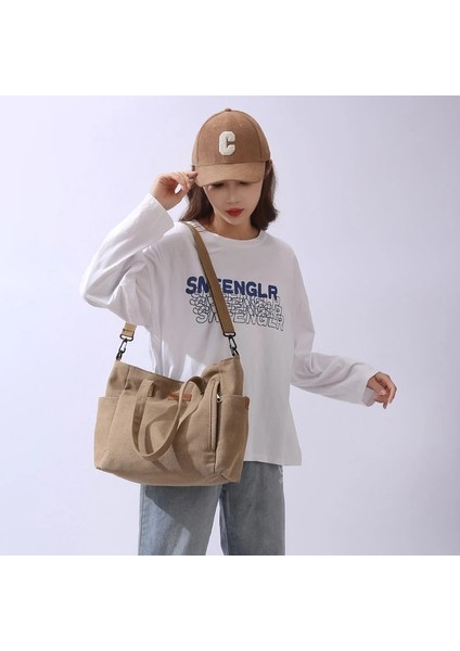 Beyaz Kadın Çantası Alışveriş Basit Moda Fermuarlı Çanta Tuval Katı Crossbody Omuz Çantaları Kadınlar Için Büyük Kapasiteli Tote (Yurt Dışından) indirimleri