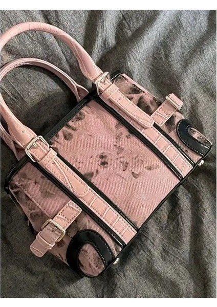 Pembe 22X10X17CM Kadın Pembe Y2K Çanta Lüks Tasarım Batik Crossbody Çanta Serin Kızlar Için Leopar Baskı Kare Omuz Çantaları Mini Boston Çanta (Yurt Dışından)