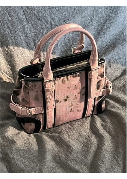 Pembe 22X10X17CM Kadın Pembe Y2K Çanta Lüks Tasarım Batik Crossbody Çanta Serin Kızlar Için Leopar Baskı Kare Omuz Çantaları Mini Boston Çanta (Yurt Dışından) modelleri