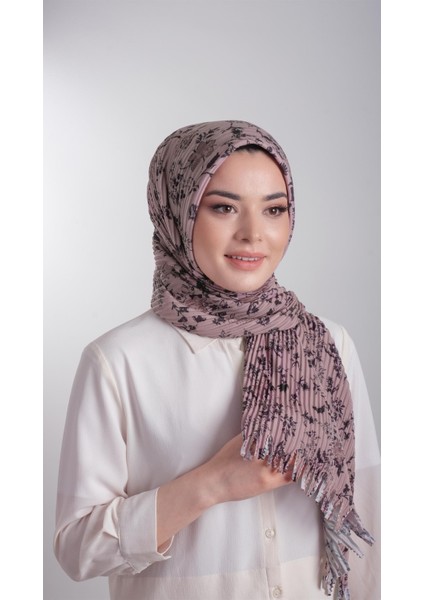 Vizon Pratik Hazır Geçmeli Tesettür Eşarp Kesik Elyaf Piliseli Çiçek Desenli 1818D6_10