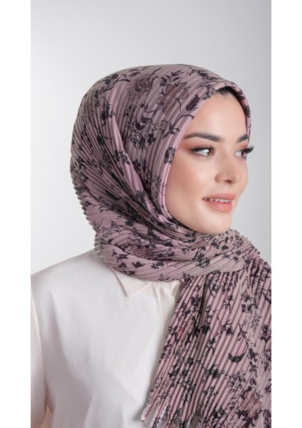 Vizon Pratik Hazır Geçmeli Tesettür Eşarp Kesik Elyaf Piliseli Çiçek Desenli 1818D6_10
