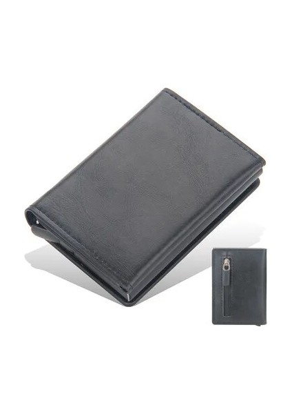 Siyah Erkekler Karbon Fiber Mini Çanta Manyetik Düğme Akıllı Cüzdan Fermuar Bozuk Para Cüzdanı Alüminyum Alaşımlı Ince Anti-Hırsızlık Cüzdan Erkekler Için (Yurt Dışından)