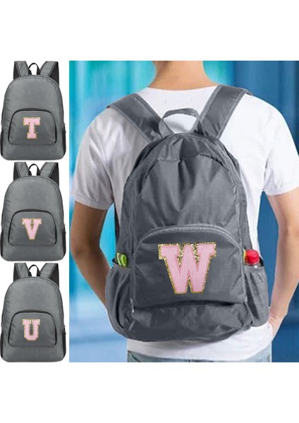 Gri Erkek ve Kadın Çok Yönlü Pembe Mektup Işlemeli Logo Deseni Büyük Kapasiteli Taşınabilir Açık Yürüyüş ve Işe Gidiş Sırt Çantası (Yurt Dışından) modelleri