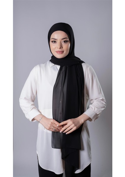 Siyah Pratik Hazır Geçmeli Şal Şifon Kumaş Bone 3009_01