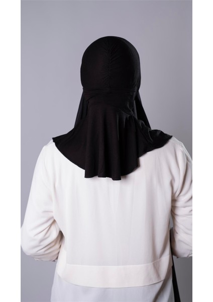 Siyah Pratik Hazır Geçmeli Şal Şifon Kumaş Bone 3009_01
