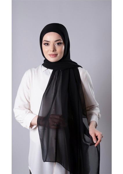 Siyah Pratik Hazır Geçmeli Şal Şifon Kumaş Bone 3009_01