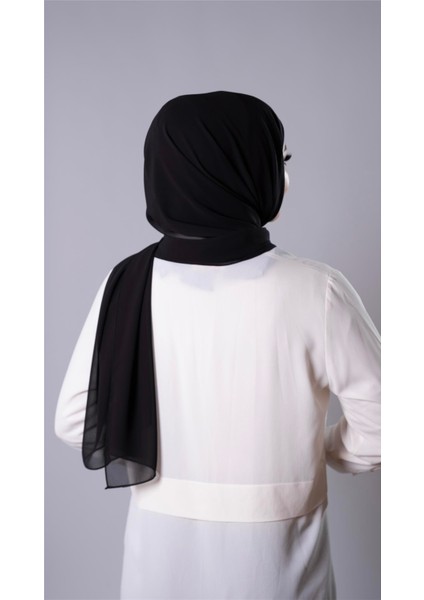 Siyah Pratik Hazır Geçmeli Şal Şifon Kumaş Bone 3009_01
