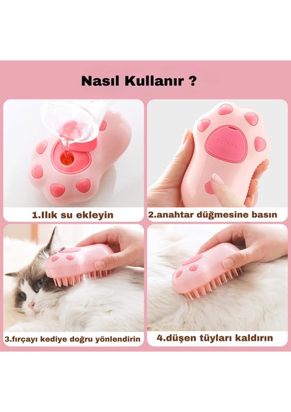 Justie Pet Pembe/Mor Kedi Patisi Tasarımlı Buharlı Kedi Tarağı, Kedi&köpek Buharlı Tarak/fırça