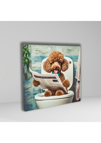 Tekli Kare Kanvas Banyo Tablosu Gazete Okuyan Kaniş Köpek fiyatları