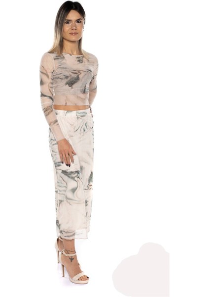 Ekru Kadın Tül Crop Bluz modelleri