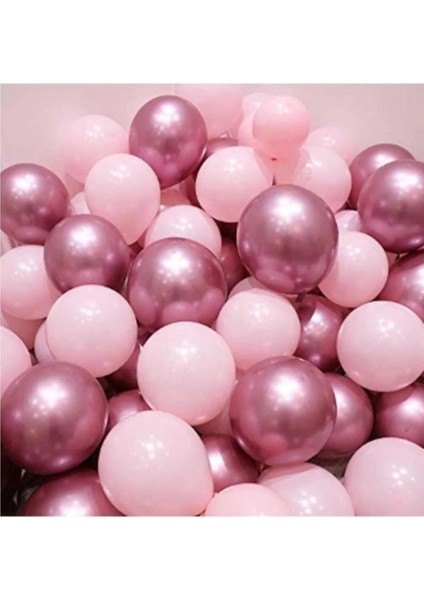 Parlak Krom Pembe ve Pastel Pembe Balon 10 Adet