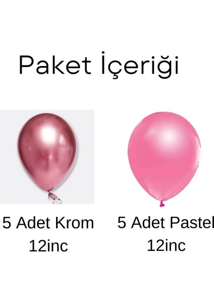 Parlak Krom Pembe ve Pastel Pembe Balon 10 Adet fiyatları