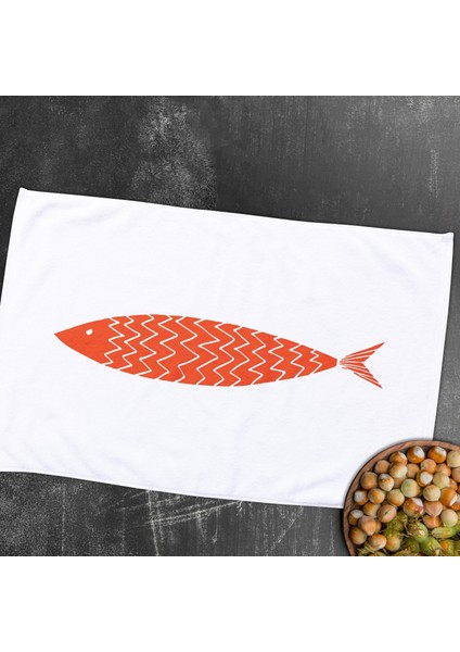 Orange A Fish - Turuncu Balıklı Mutfak Havlusu 2 Adet