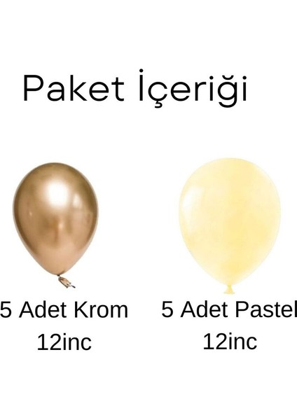 Parlak Krom Altın ve Pastel Sarı Balon 10 Adet fiyatları