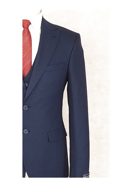 Slim Fit Sivri Yaka-Çift Yırtmaç Açık Lacivert Drop 6 Yelekli Takım Elbise modelleri