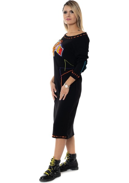 Siyah Kadın Patch Detaylı Sweat Elbise modelleri
