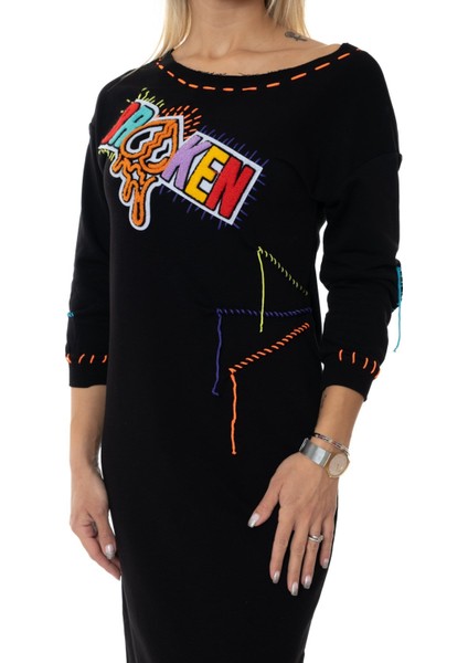 Siyah Kadın Patch Detaylı Sweat Elbise fırsatları