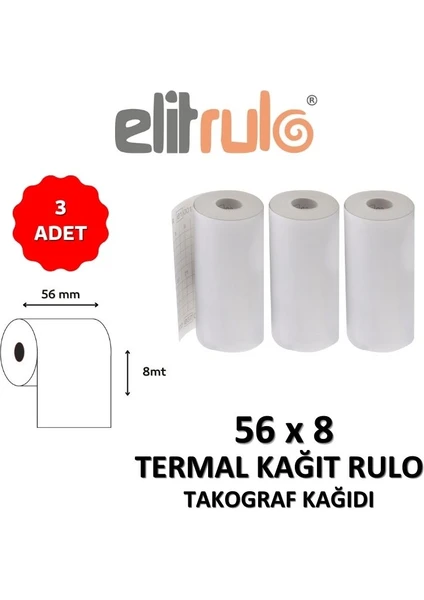 Elit Rulo Elitrulo Takograf Kağıdı 56MM x 8mt - 3 Adet